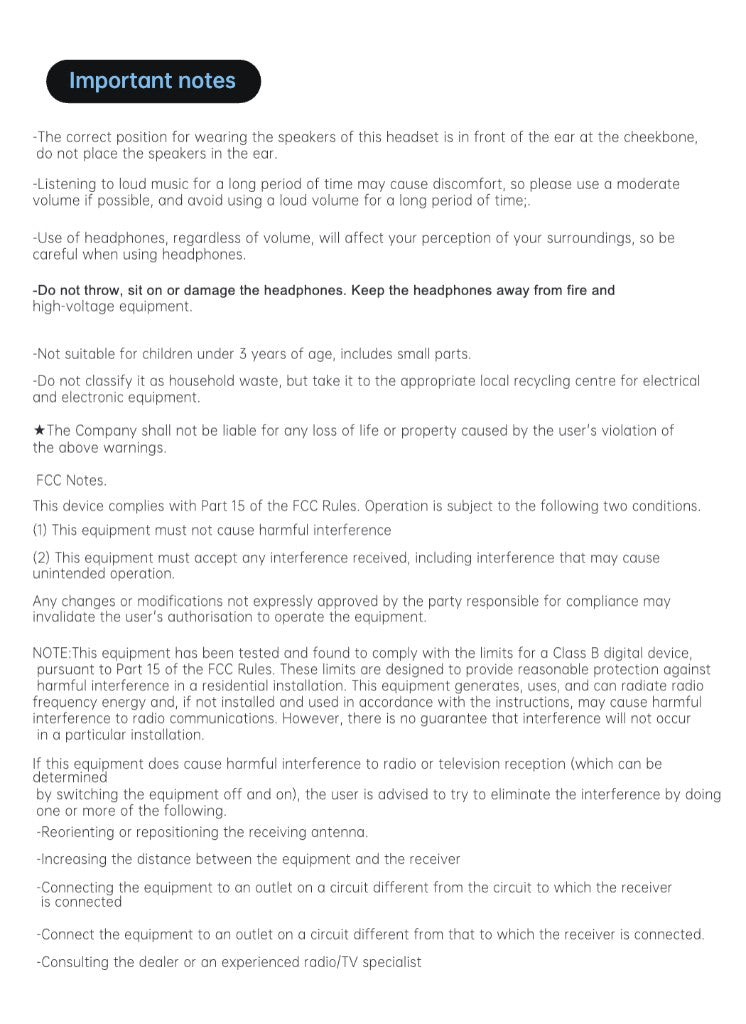 Important Notes & Warranty